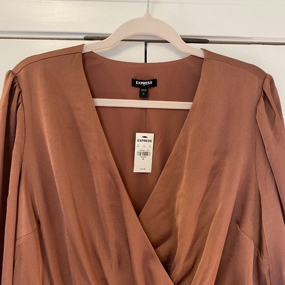 Express Satin Long Sleeve Mini Dress, Size XL, in Rust Color - Picture 2 of 7